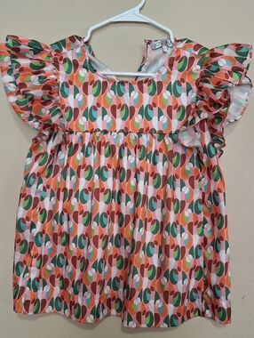 Joy Joy Multicolor Geometric Ruffle Sleeve Blouse